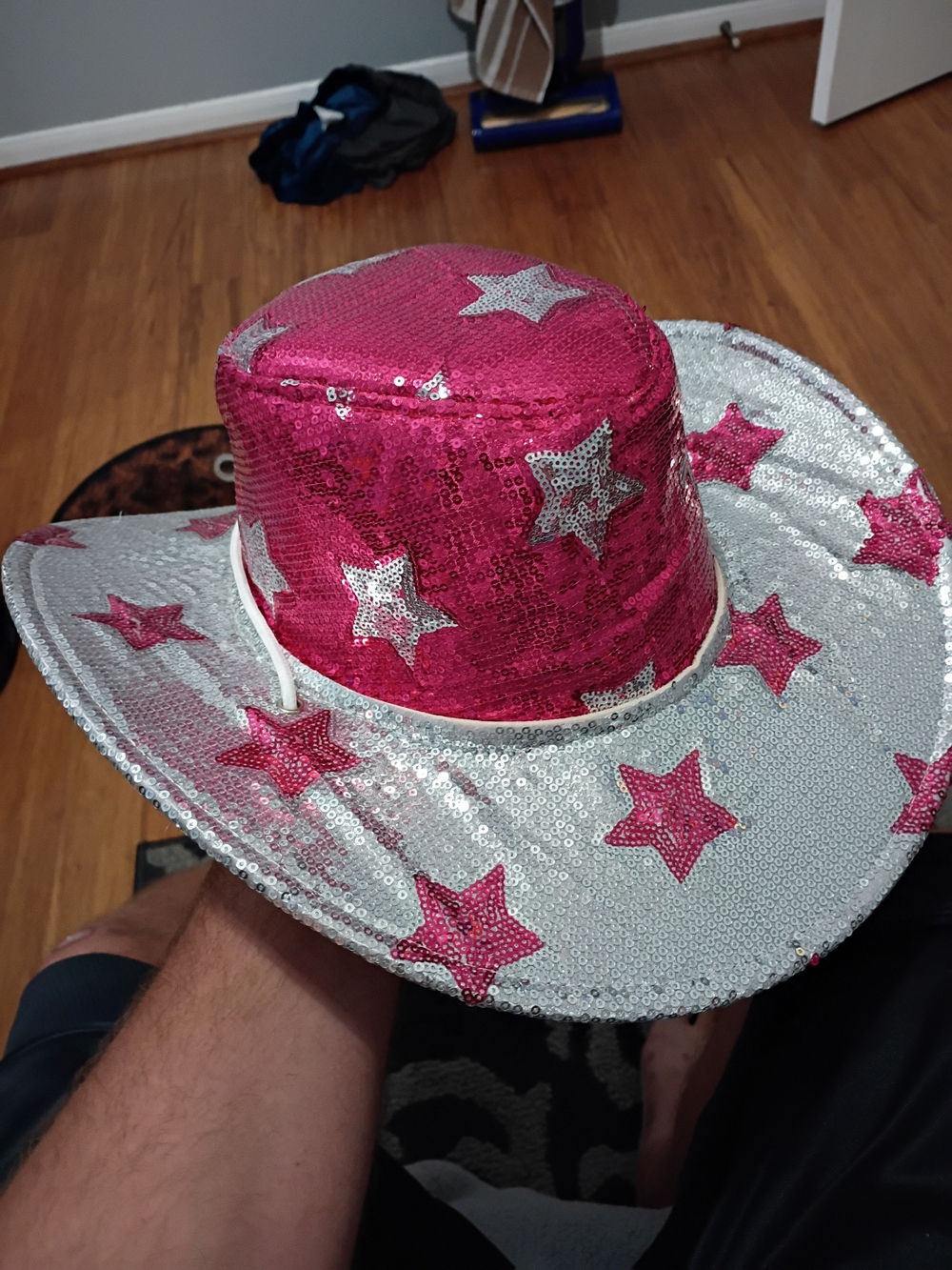 Sequin Star Cowboy Hat - Hot Pink & Silver